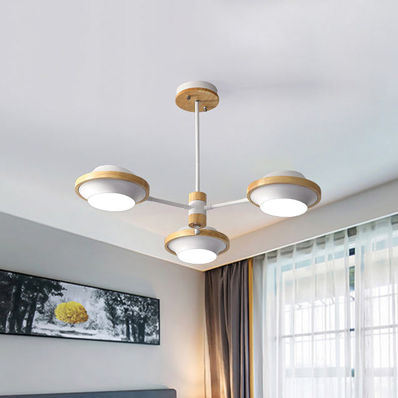 Luz de techo de ovnis blanca Minimalista 3/6 Bulbos de hierro Semi Flush Mount con marco de madera redondo