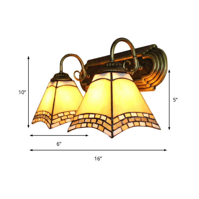 Tiffany Loft Pyramid Wall Light Stained Glass 2 Heads Wall Mount Light in Amber for Bedroom