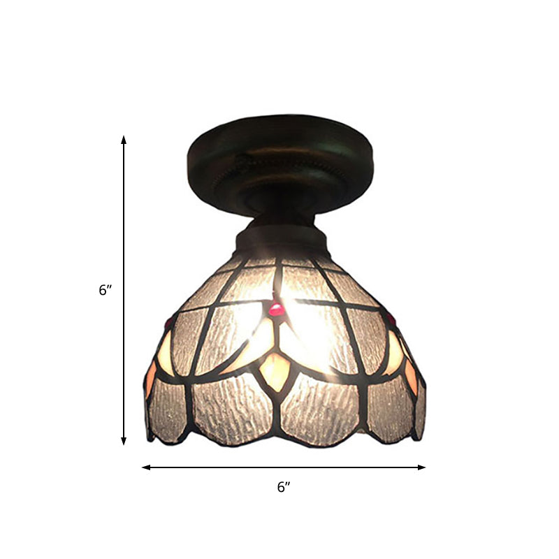 Plafonnier à grille transparente, 1 ampoule, en verre Tiffany, petit plafonnier pour couloir