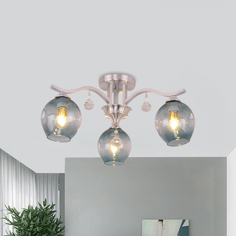 Fumo Glass Bud Semi Sofiling Mount Light Restaurant Hotel 3 Luci Lampada a soffitto moderno con cristallo