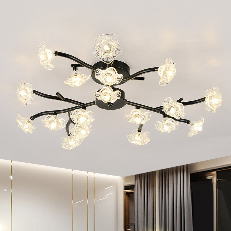 Lumière de plafond de branche moderne avec métal fleuri semi-luxueuse Lumière en noir pour le salon