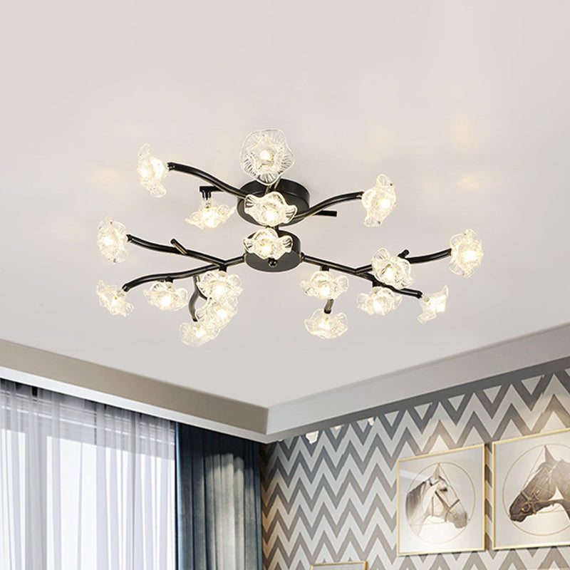 Lumière de plafond de branche moderne avec métal fleuri semi-luxueuse Lumière en noir pour le salon