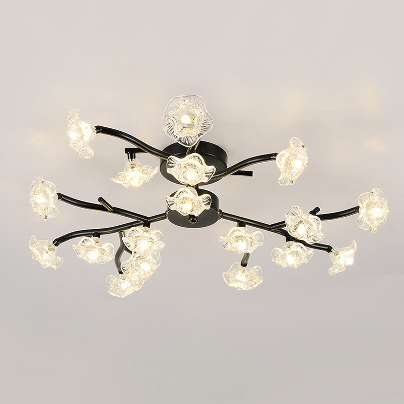 Lumière de plafond de branche moderne avec métal fleuri semi-luxueuse Lumière en noir pour le salon