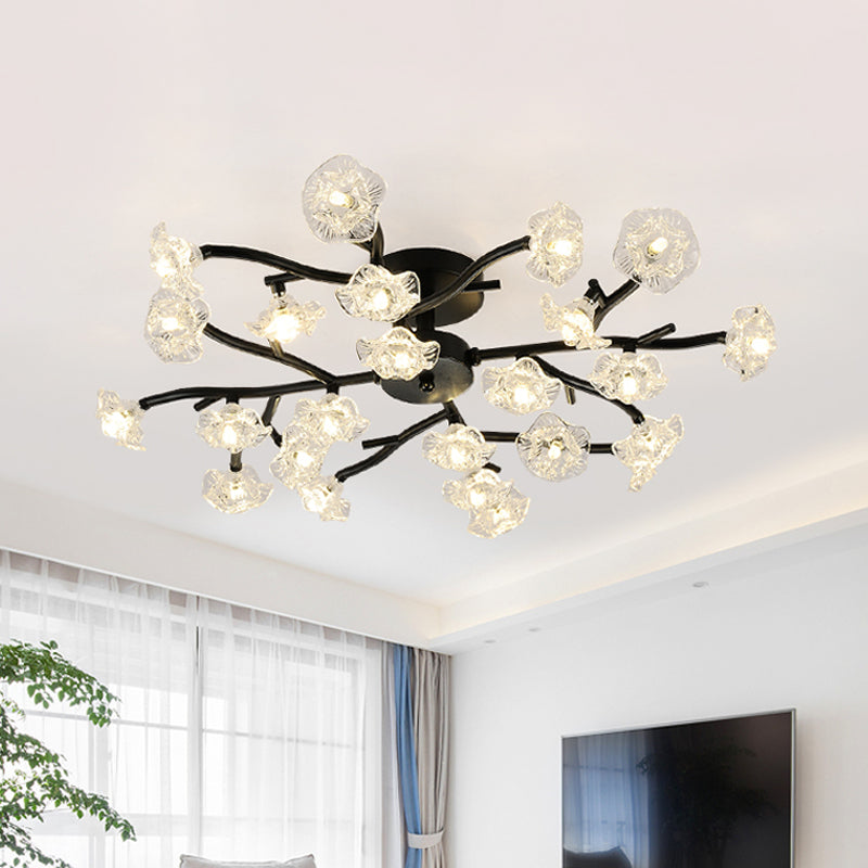 Lumière de plafond de branche moderne avec métal fleuri semi-luxueuse Lumière en noir pour le salon