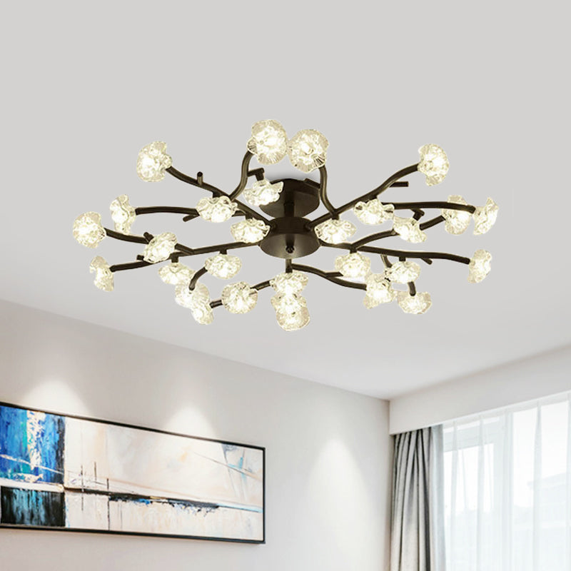 Lumière de plafond de branche moderne avec métal fleuri semi-luxueuse Lumière en noir pour le salon