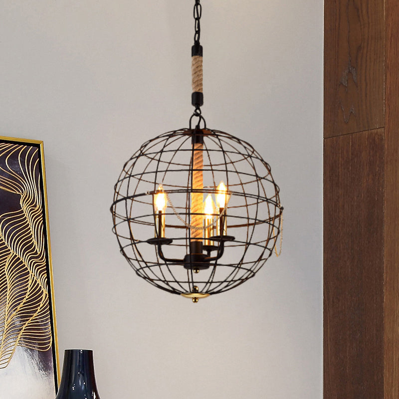 3/4/6 Lights Globe Shape Hanging Lamp with Wire Frame Vintage Stylish Golden Iron Ceiling Fixture for Dining Room