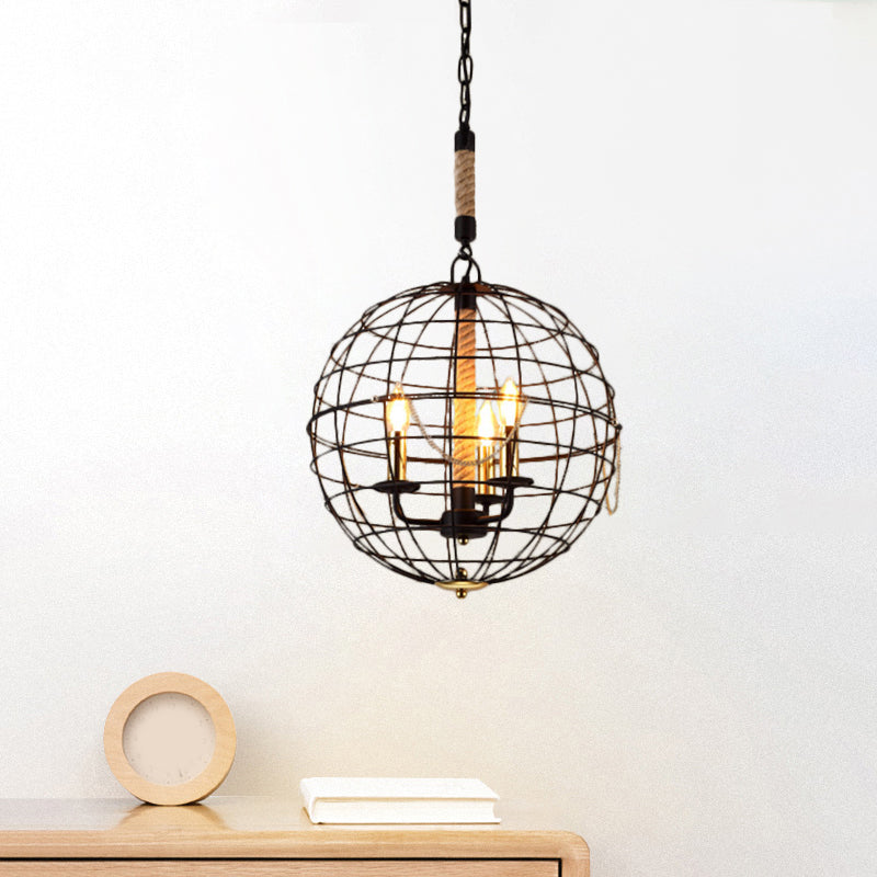 3/4/6 Lights Globe Shape Hanging Lamp with Wire Frame Vintage Stylish Golden Iron Ceiling Fixture for Dining Room