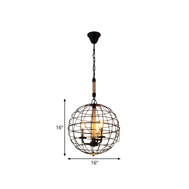 3/4/6 Lights Globe Shape Hanging Lamp with Wire Frame Vintage Stylish Golden Iron Ceiling Fixture for Dining Room