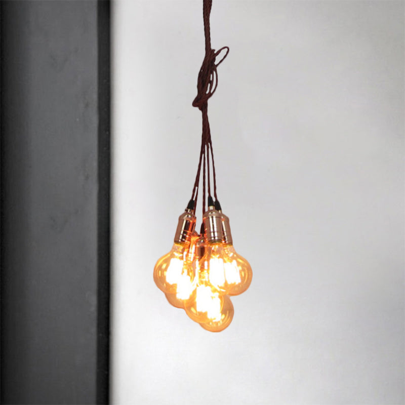Copper Finish Multi Light Ceiling Pendant Vintage Style Metal Open Bulb Hanging Lamp with Cord