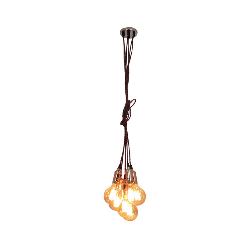 Copper Finish Multi Light Ceiling Pendant Vintage Style Metal Open Bulb Hanging Lamp with Cord