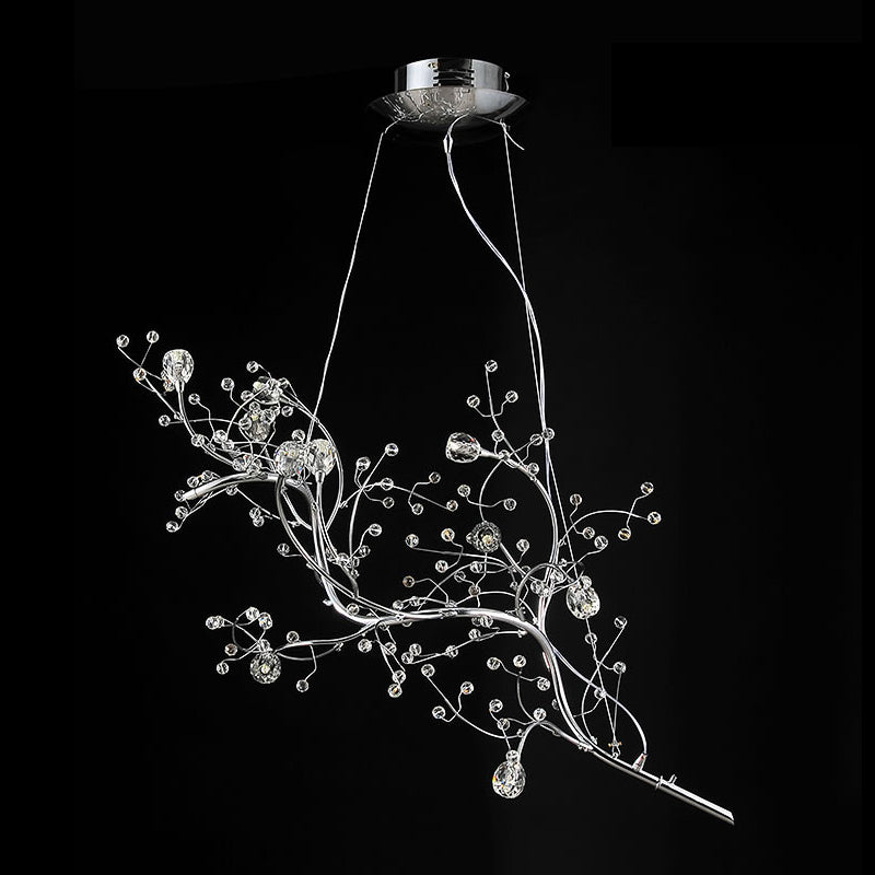 Metallic Thin Branch Chandelier with Crystal Bead 10 Lights Romantic Suspension Light for Boutique