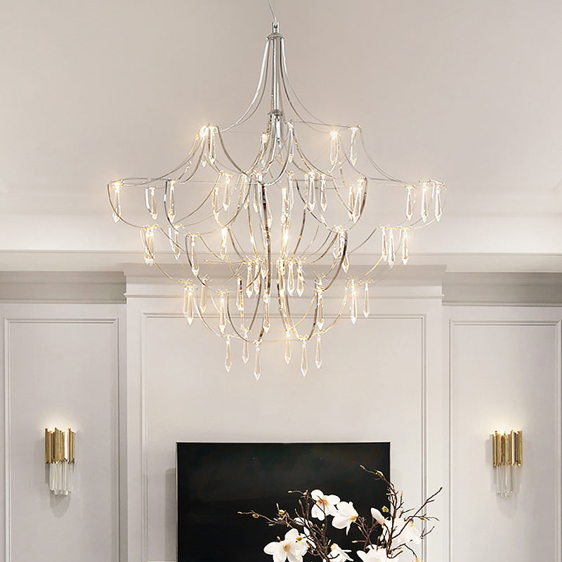 Kreatives Kristall -Eiszapfen -Deco Kronleuchter Metallchrom Finish Anhänger Licht für Wohnzimmervilla