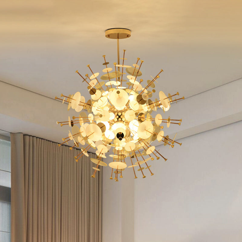 Multi -Head -Sphäre Kronleuchter moderner Metallhängellicht in Schwarz/Gold mit kleiner Panel für Café