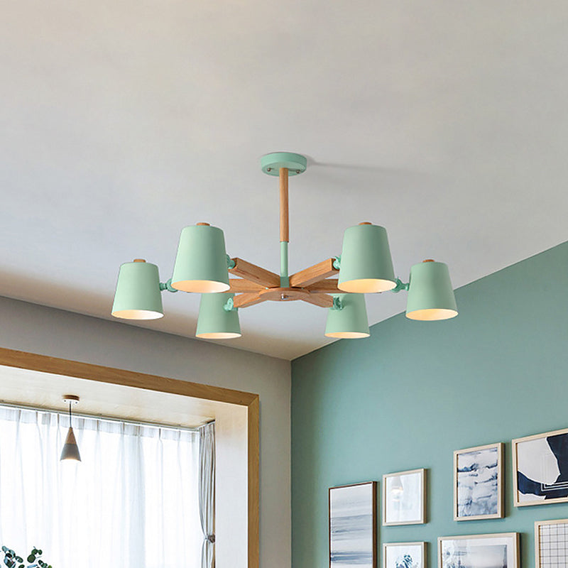 Colie Shade Office Chandelier Métal et bois Nordic Style Monochrome Green / Gris / Pendant blanc