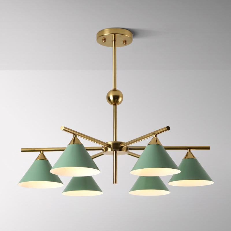 Metallic Pyramid Chandelier Kid Bedroom 6 Heads Macaron Candy Colored Hanging Light