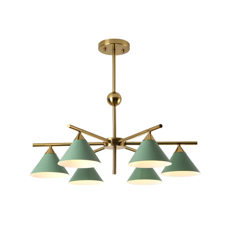 Metallic Pyramid Chandelier Kid Bedroom 6 Heads Macaron Candy Colored Hanging Light