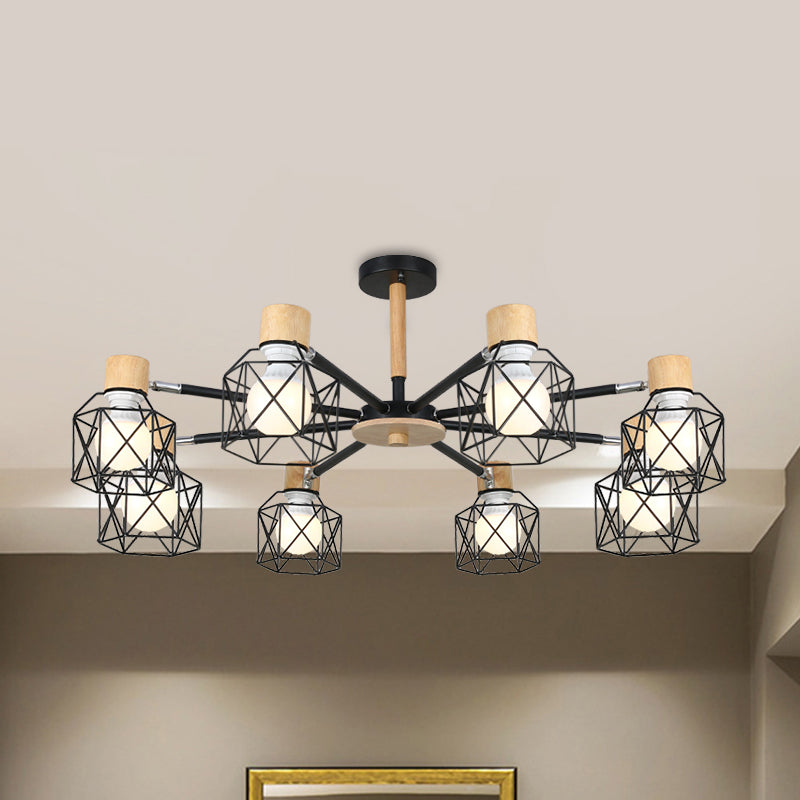 IJzeren Drum Wire Frame Kroonluchter Woonkamer 3/6/8 Licht Moderne stijl Pendantverlichting in Zwart/Wit