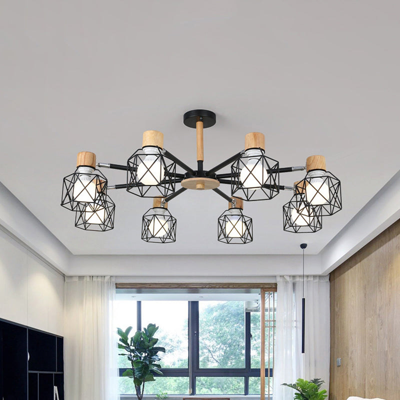 IJzeren Drum Wire Frame Kroonluchter Woonkamer 3/6/8 Licht Moderne stijl Pendantverlichting in Zwart/Wit