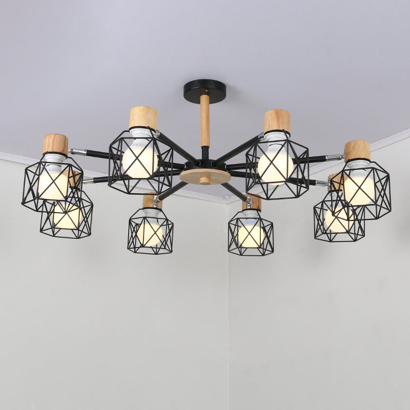 IJzeren Drum Wire Frame Kroonluchter Woonkamer 3/6/8 Licht Moderne stijl Pendantverlichting in Zwart/Wit