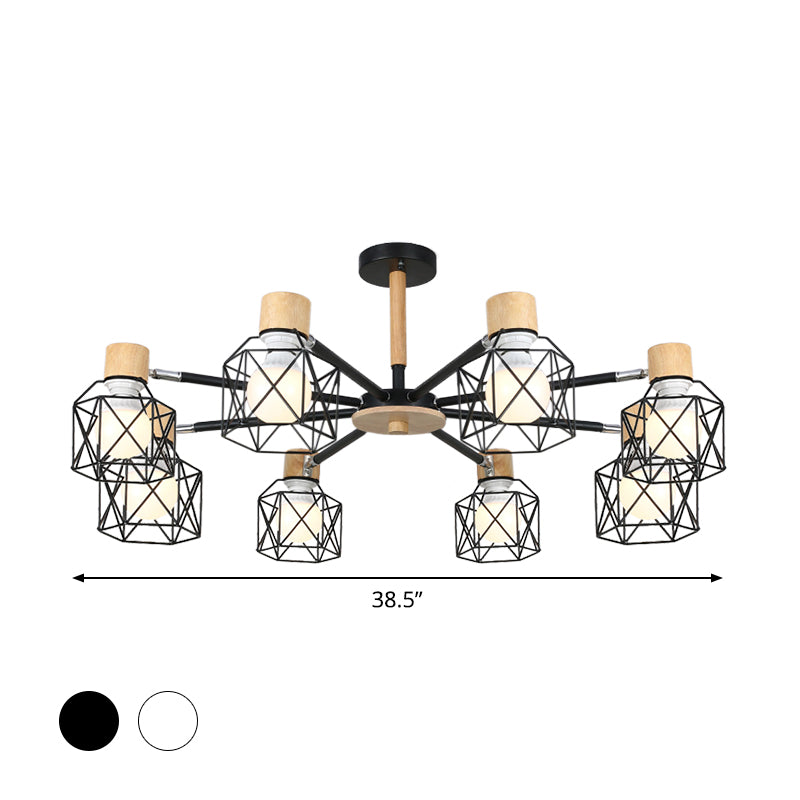 IJzeren Drum Wire Frame Kroonluchter Woonkamer 3/6/8 Licht Moderne stijl Pendantverlichting in Zwart/Wit