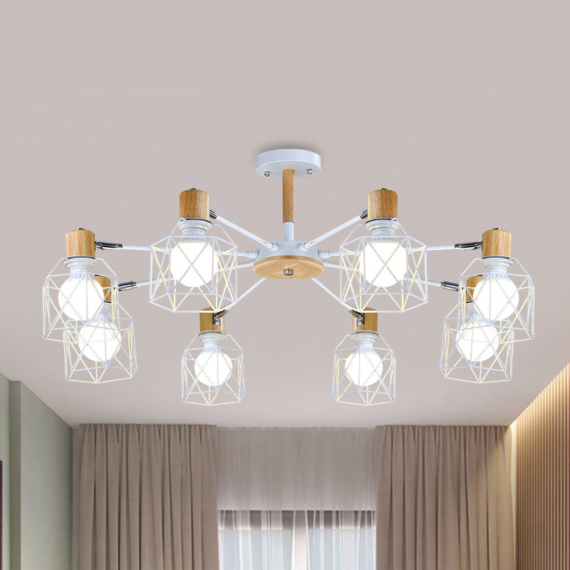 IJzeren Drum Wire Frame Kroonluchter Woonkamer 3/6/8 Licht Moderne stijl Pendantverlichting in Zwart/Wit