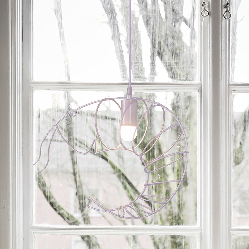 1 Light Metal Hanging Lamp Retro Stylish Black/Red/White Shrimp Dining Room Pendant Light with Wire Guard