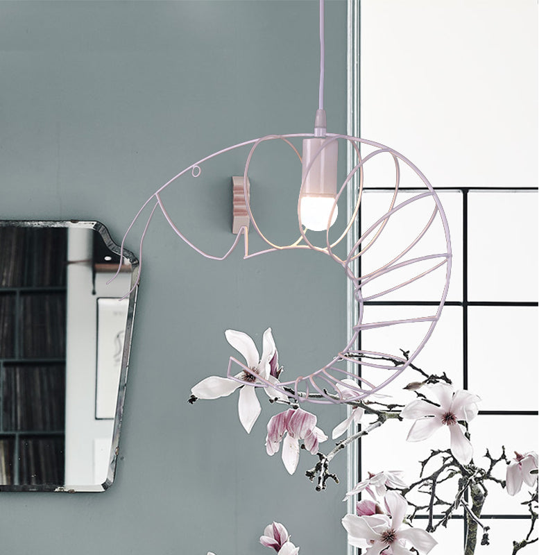 1 Light Metal Hanging Lamp Retro Stylish Black/Red/White Shrimp Dining Room Pendant Light with Wire Guard