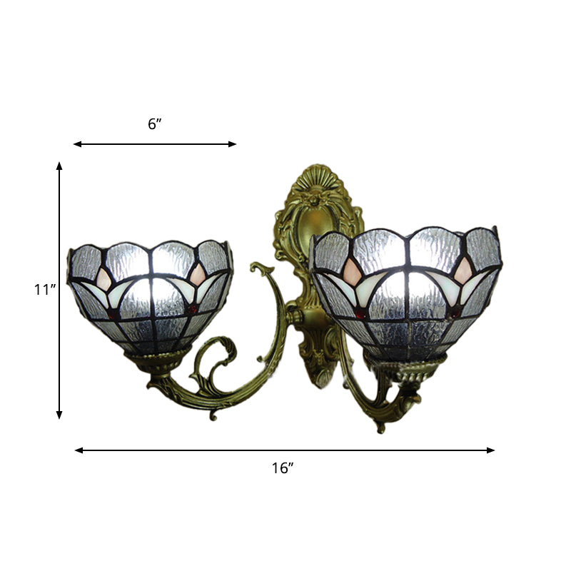 Art Glass Bowl Wall Sconce Cafe Restaurant 2-Bulb Tiffany Classic Clear Wall Lamp for Front Door