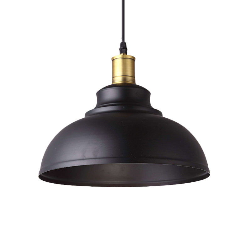 1 Light Bowl Shade Hanging Light Vintage Style Black Metal Pendant Lamp with Plug-In Cord for Restaurant