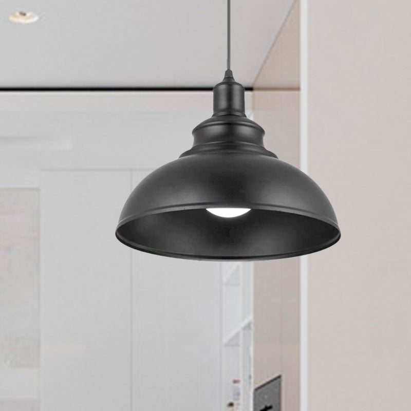 Metallic zwart hangende lichtkoepel 1 licht vintage stijl hanglamp met plug-in koord in zwart