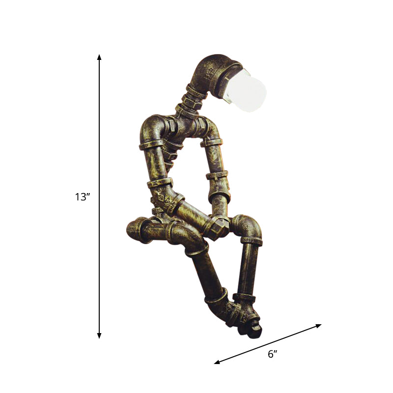 Antique robot in bronzo seduta illuminazione da tavolo in stile industriale 1 luce da letto leggera leggera con tubo