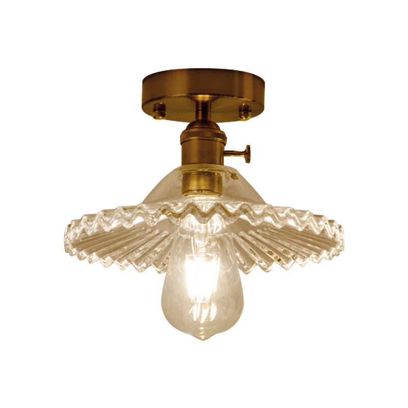 One Light Ceiling Lighting Industrial Scalloped Ribbed Glass Semi Flush Mount Light in Clear/Green