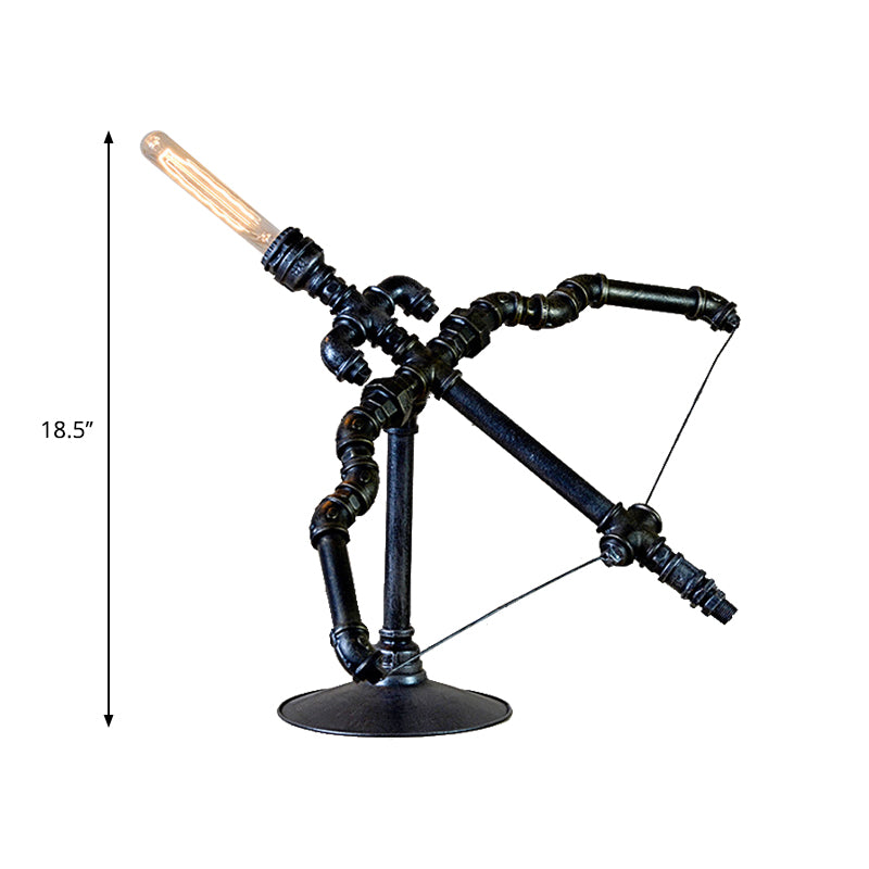 1 Light Metal Table Lighting Vintage Style Black Bow and Arrow Restaurant Table Lamp with Pipe Design