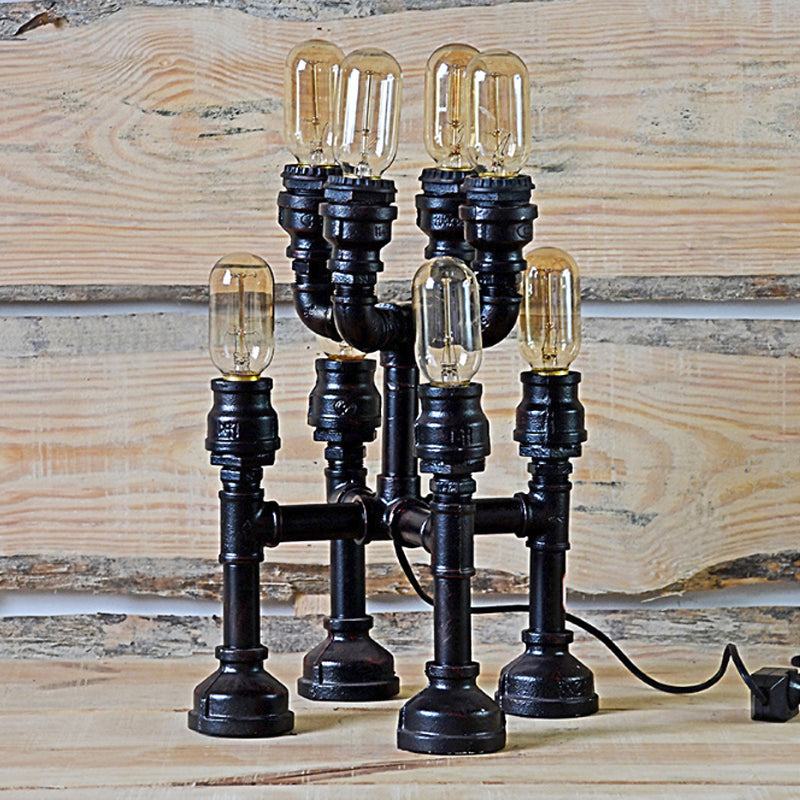 Steampunk Open Bulb Table Lamp Multi Light Metallic Table Lighting in Black for Restaurant, 8.5"/14" Width