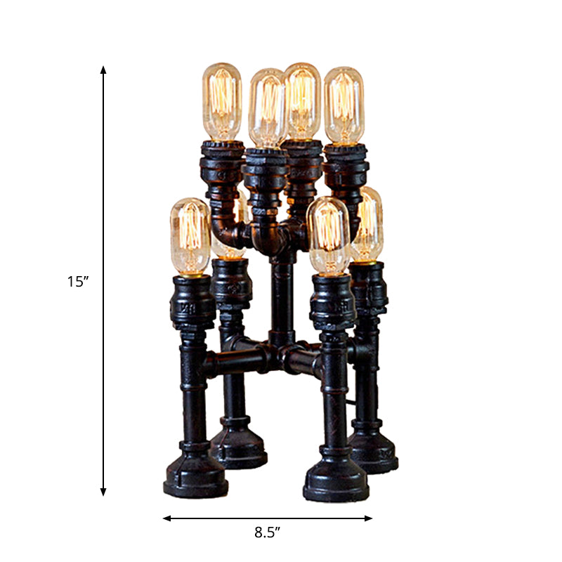 Steampunk Open Bulb Table Lamp Multi Light Metallic Table Lighting in Black for Restaurant, 8.5"/14" Width