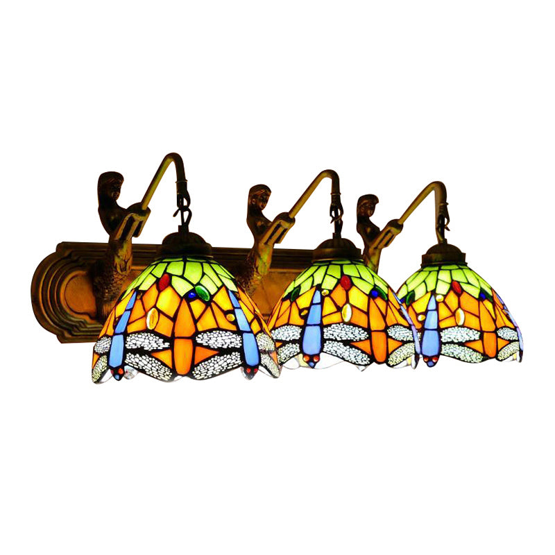 Dragonfly Wall Mount Light 3 Heads Orange Glass Baroque Sconce Lighting for Bedroom