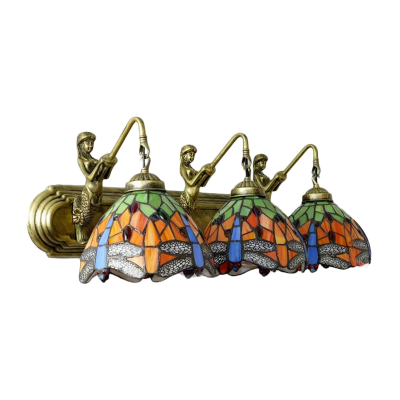 Dragonfly Wall Mount Light 3 Heads Orange Glass Baroque Sconce Lighting for Bedroom