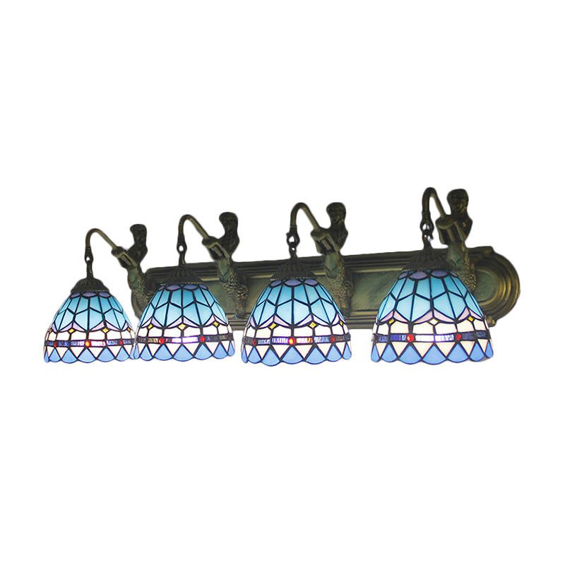 Dome Blue Glass Sconce Light Mediterranean 4 Heads Bronze Wall Mounted Light for Living Room