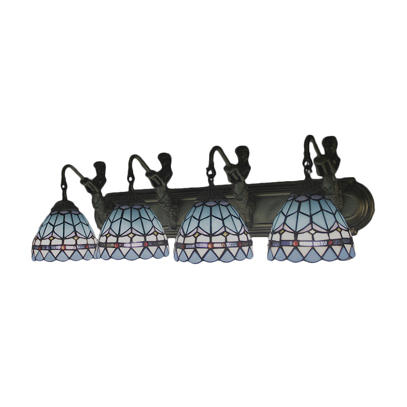 Dome Blue Glass Sconce Light Mediterranean 4 Heads Bronze Wall Mounted Light for Living Room