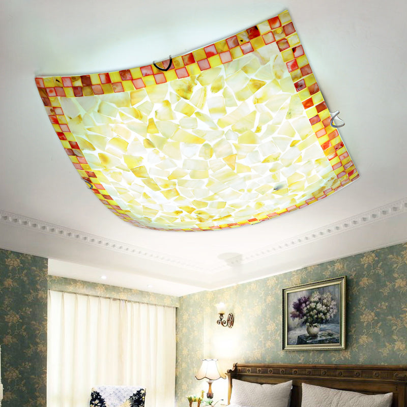 Plafonnier convexe en verre teinté de 40,6 cm/30,5 cm de largeur, plafonnier encastré de style Tiffany pour chambre à coucher, beige