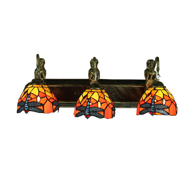 Dome Stained Glass Sconce Light Baroque 3 Heads Antique Bronze Wall Light Fixture