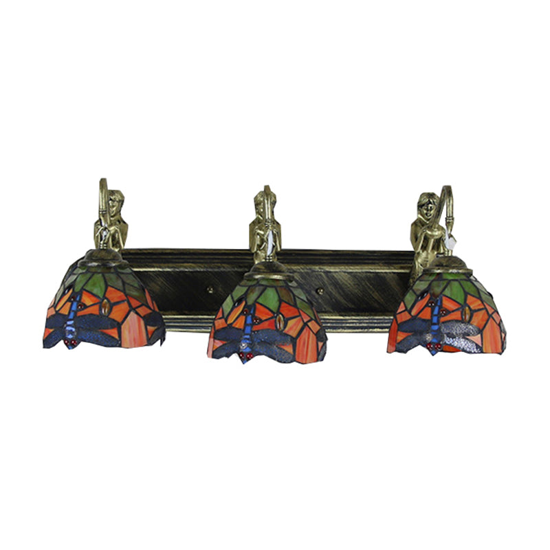 Dome Stained Glass Sconce Light Baroque 3 Heads Antique Bronze Wall Light Fixture