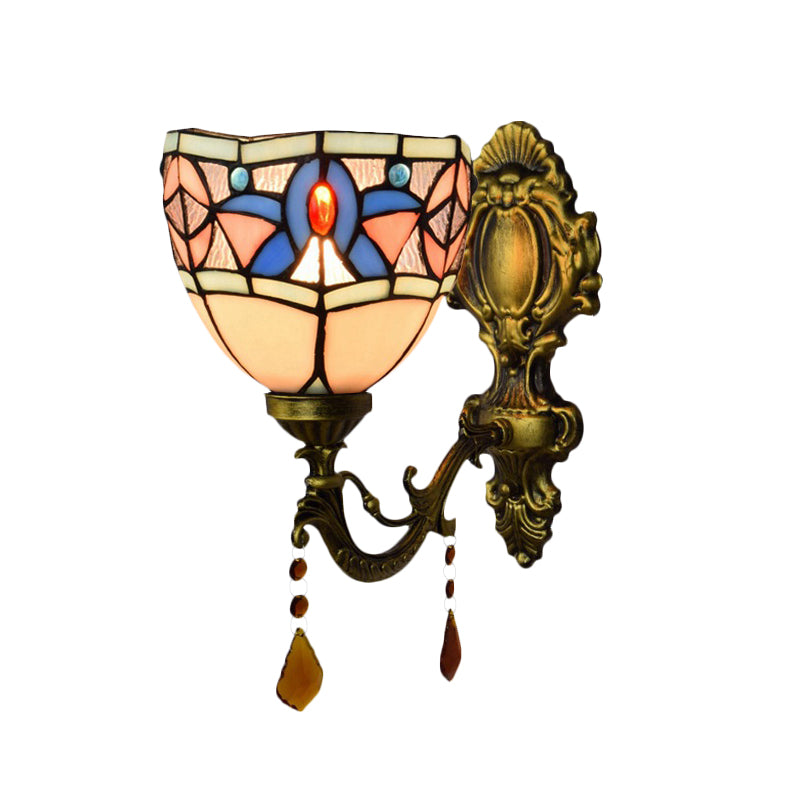 Stained Glass Bowl Wall Sconce Bedroom 1 Bulb Tiffany Classic Wall Lamp in White with Agate