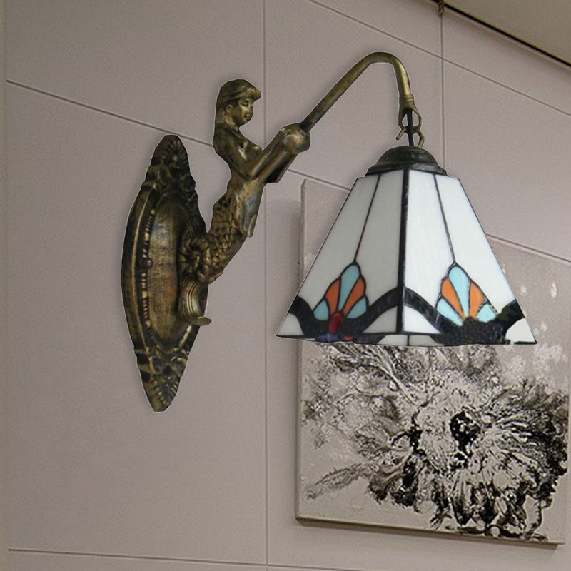 1 Head Wall Mount Light Fixture Tiffany Pyramid White Glass Sconce Light for Corridor