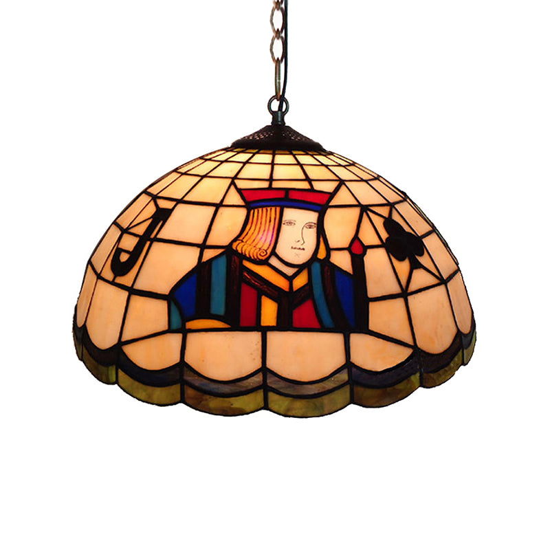 Tiffany Pendant Lighting with Dome Shade Stained Glass 2 Lights Poker Bedroom Lighting