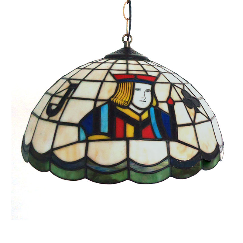 Tiffany Pendant Lighting with Dome Shade Stained Glass 2 Lights Poker Bedroom Lighting