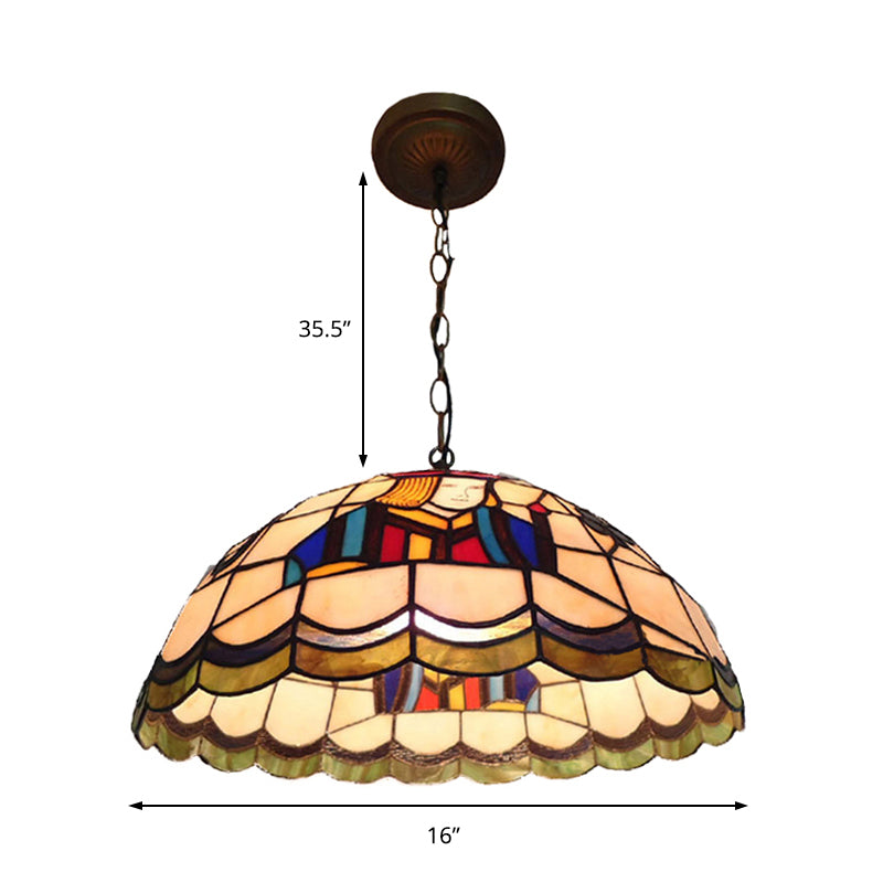 Tiffany Pendant Lighting with Dome Shade Stained Glass 2 Lights Poker Bedroom Lighting