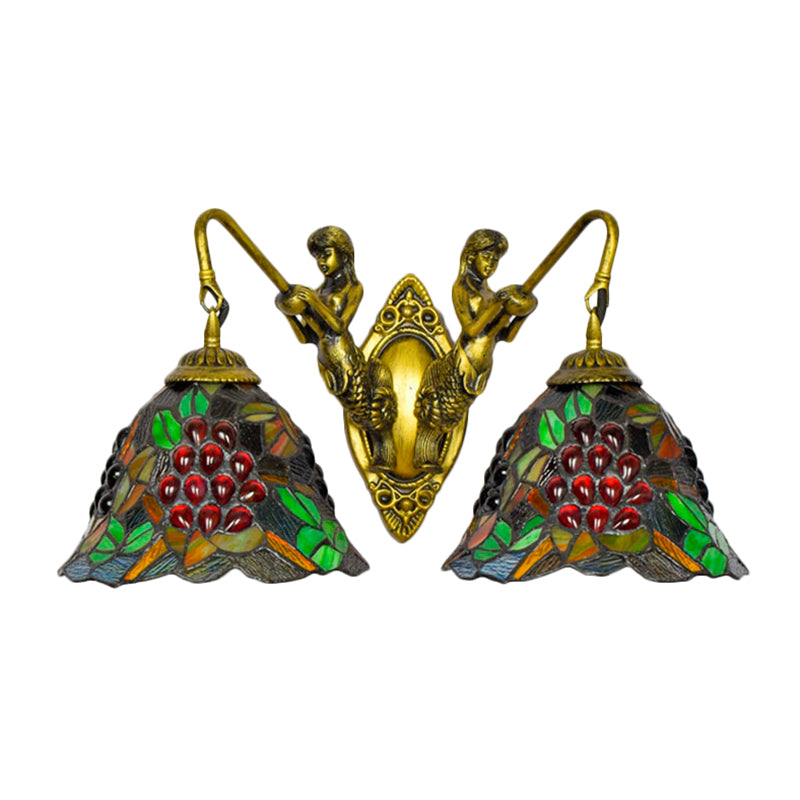 Bell Sconce Light Fixture Tiffany Red-Yellow-Green Glass 2 Heads Bedroom Wall Mount Light