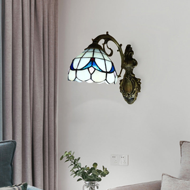 Tulip Motif Bathroom Sconce Light Glass 1 Light Tiffany Stylish Wall Sconce in Antique Bronze Finish