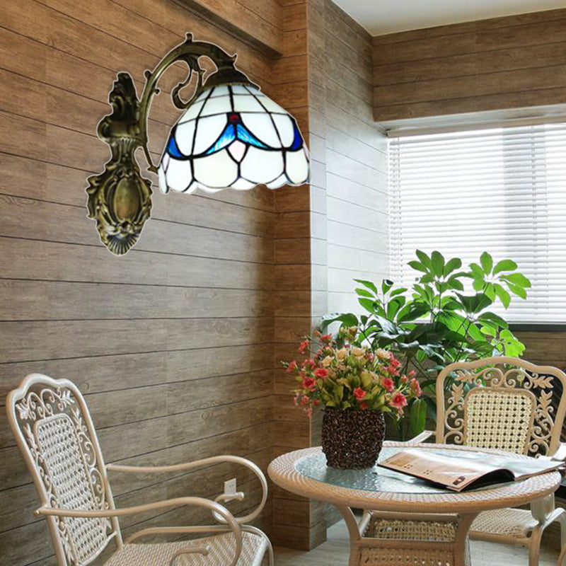 Tulip Motif Bathroom Sconce Light Glass 1 Light Tiffany Stylish Wall Sconce in Antique Bronze Finish
